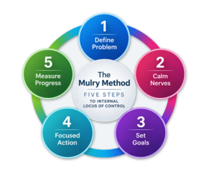 Mulry Method Five Steps to Internal Locus of Control: Define Problem, Calm Nerves, Set Goals, Focused Action, and Measure Progress