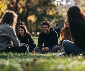 Group of people socializing in a park