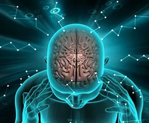 Illustration of a human head viewed from above, revealing the brain—symbolizing goal setting, self-awareness, and internal locus of control.