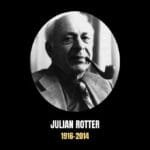 Portrait of psychologist Julian Rotter (1916–2014), originator of Social Learning Theory, on a black background