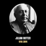 Portrait of psychologist Julian Rotter (1916–2014), originator of Social Learning Theory, on a black background