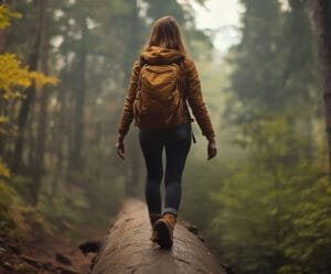 woman walking on a natural beam