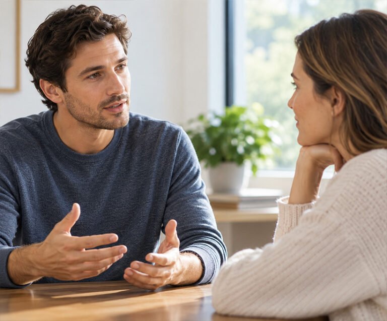 Two people discussing personal concerns through clear communication