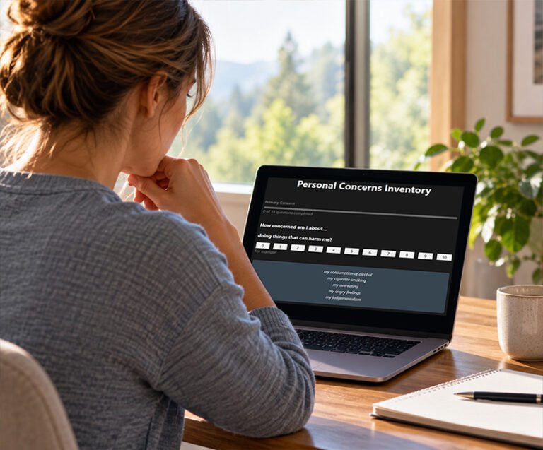 Person completing the Personal Concerns Inventory online self-assessment