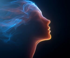 Abstract image of a human profile with flowing light, symbolizing Relaxation Therapy, nervous system regulation, and stomach breathing