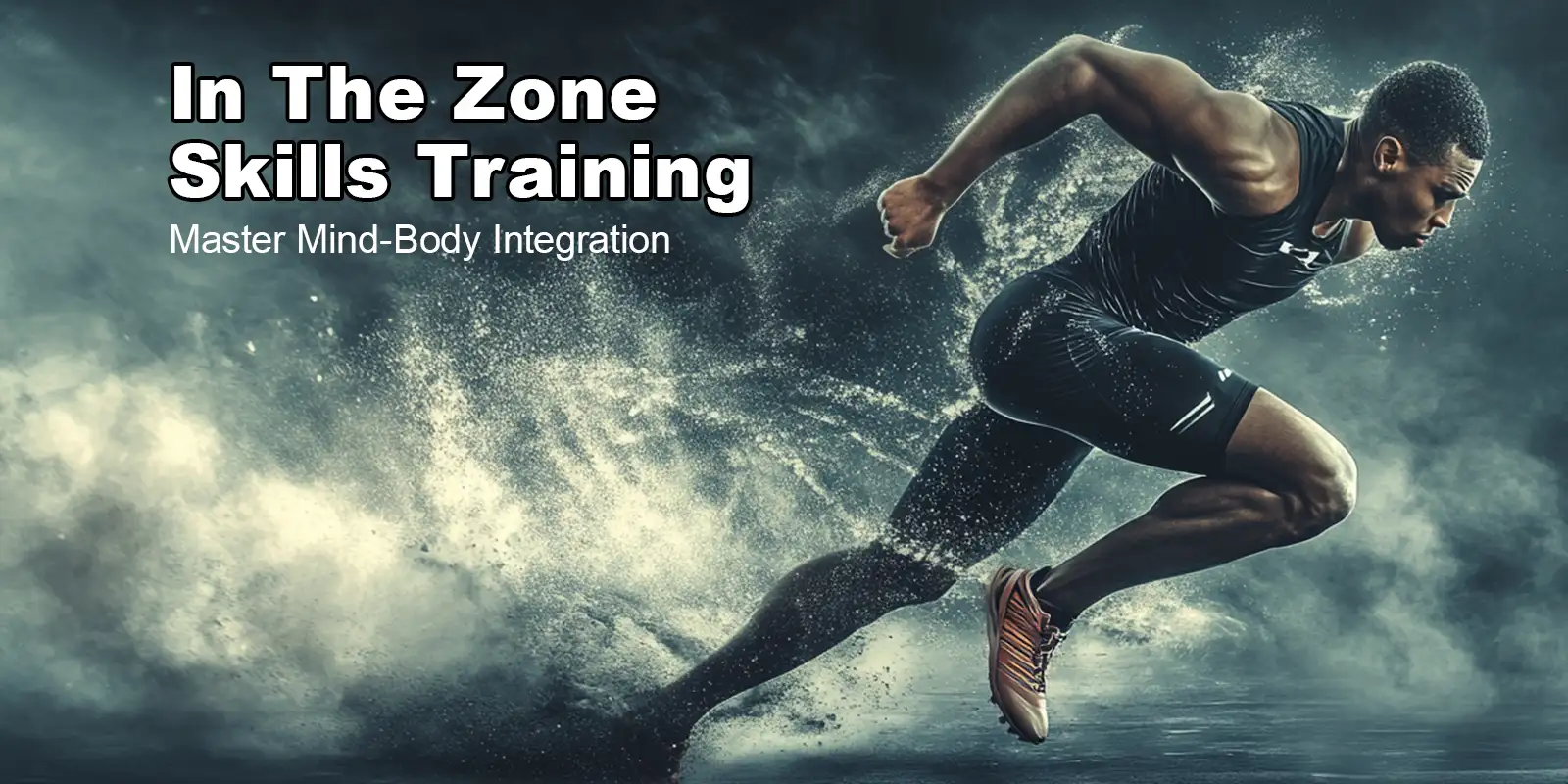 Sprinter launching from starting blocks with AI energy effects — representing peak performance in In The Zone Skills Training.