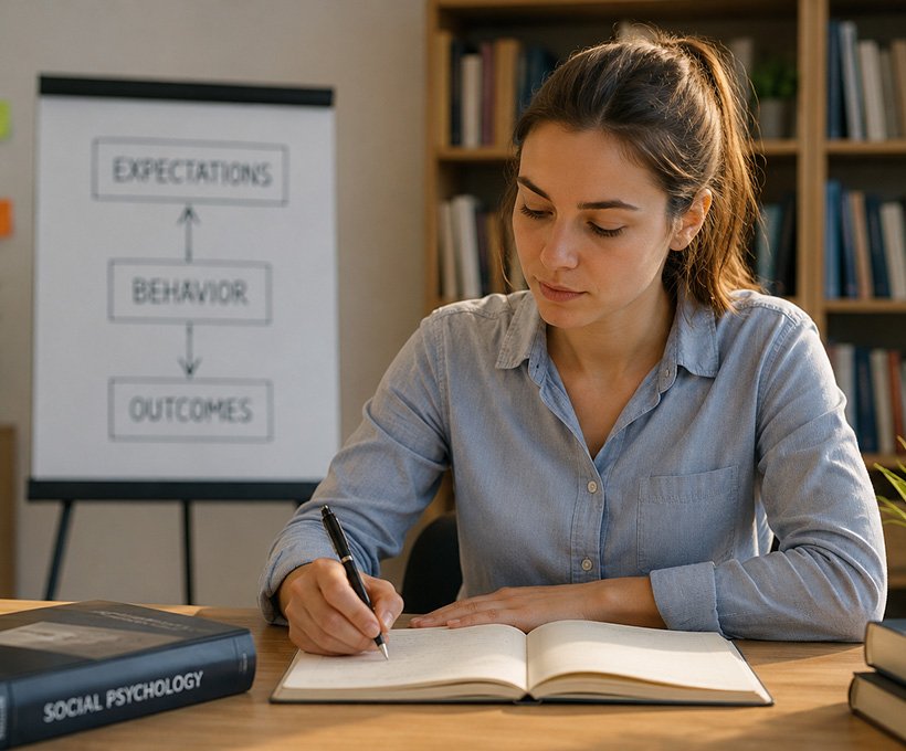 Woman learning about Social Learning Theory through study and reflection
