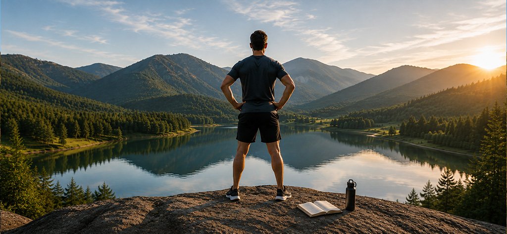 In The Zone Peak Performance Skills represented by a man standing relaxed, balanced, flexible, and focused outdoors.